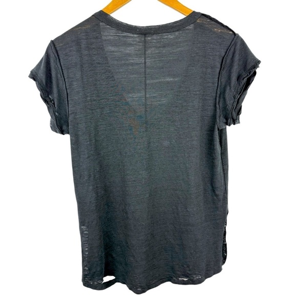 Free People We The Free Sundance Tee Top Black Slouchy V Neck Distressed Size XS - Picture 7 of 13